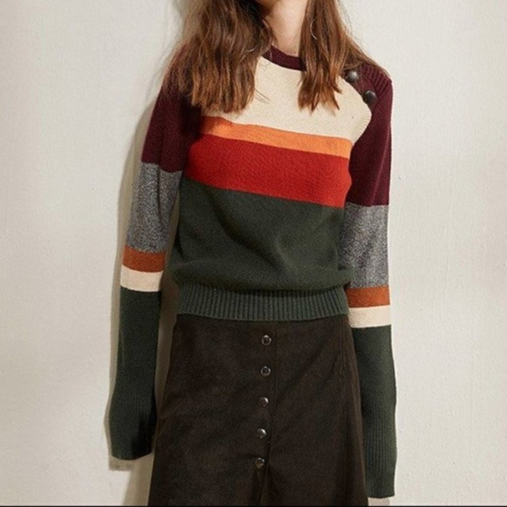 Genuine People Striped Long Sleeved Knit Sweater